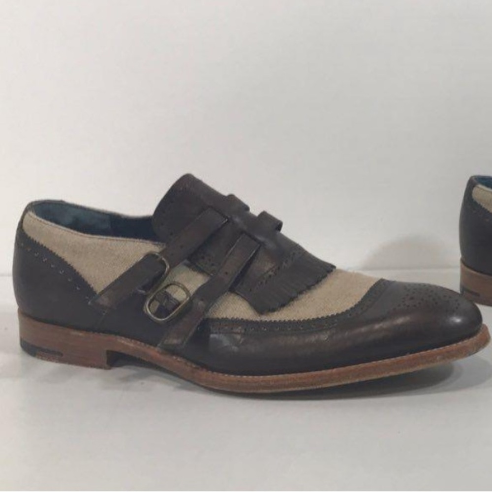 Men’s Barker Of England Double Monk Strap Oxfords Two Tone Tan/Brown Size 9.5